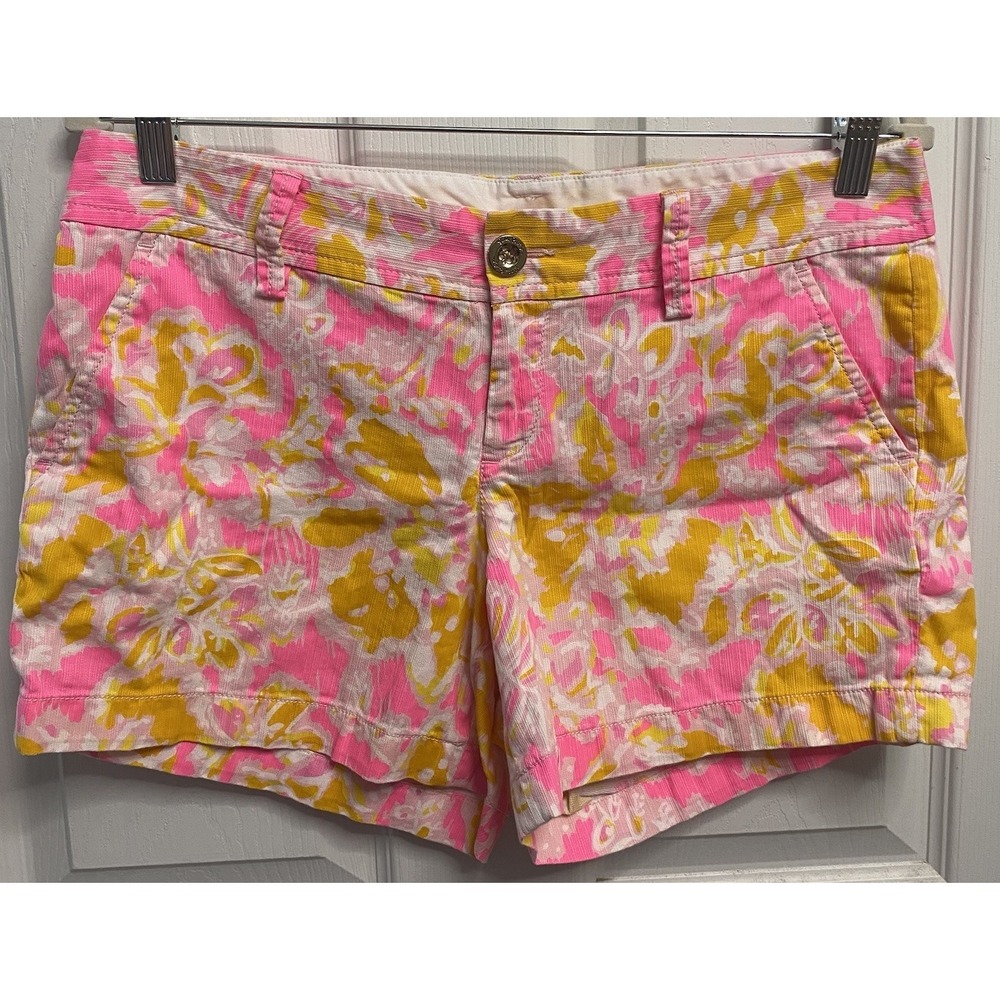Lilly‎ Pulitzer Callahan Women's Pink & Yellow Short Shorts Pockets EUC Sz. 6